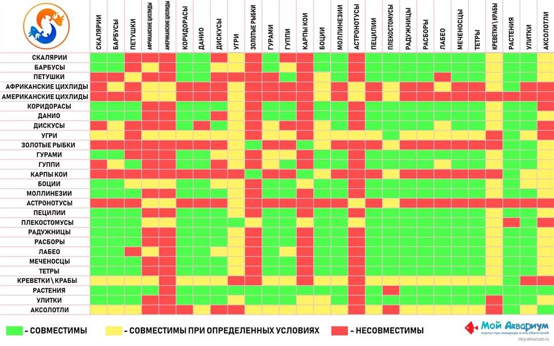 Пример таблицы совместимости аквариумных рыб